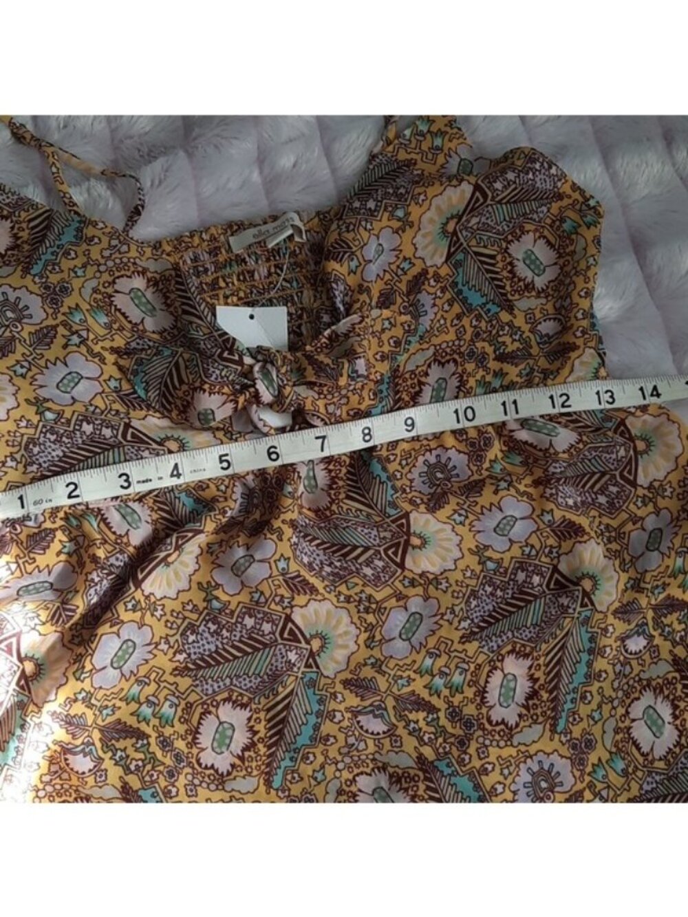 Ella Moss NWT Yellow Brown Blue Floral Print Adjustable Spaghetti Strap Top S - Picture 5 of 11